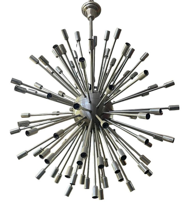 Mid-Century Italian Sputnik Chandelier in Chrome & Brushed Steel, 1970's.