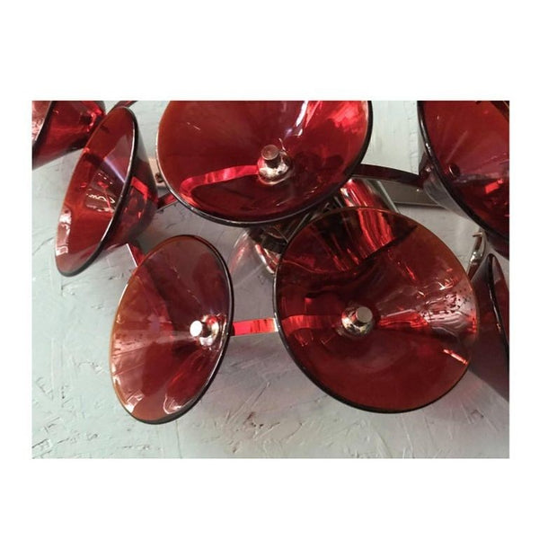 Set of Five Red Murano Glass Sconces Designed by Vistosi, Italy, 1980's.