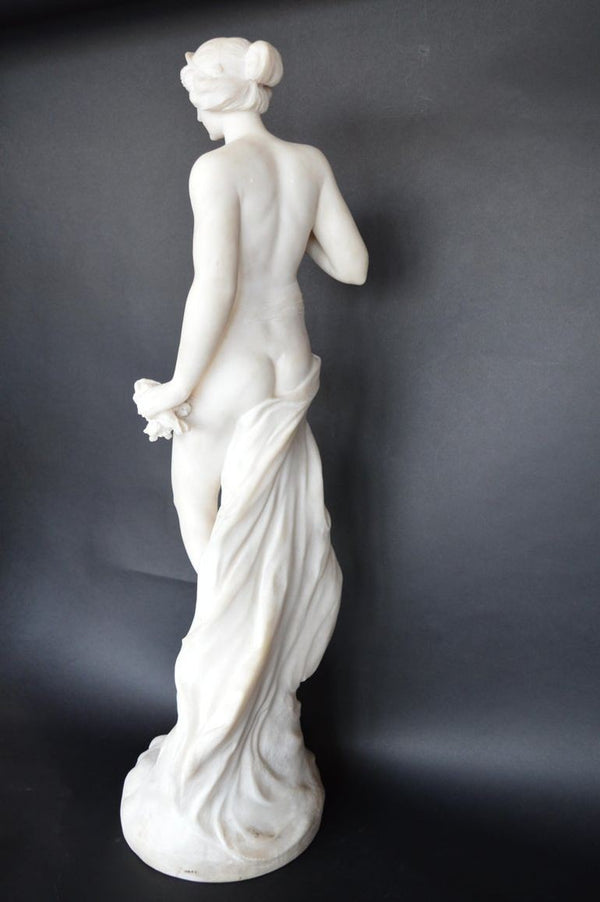Late 19th Century Italian Carrara Marble Statue of a Young Lady.