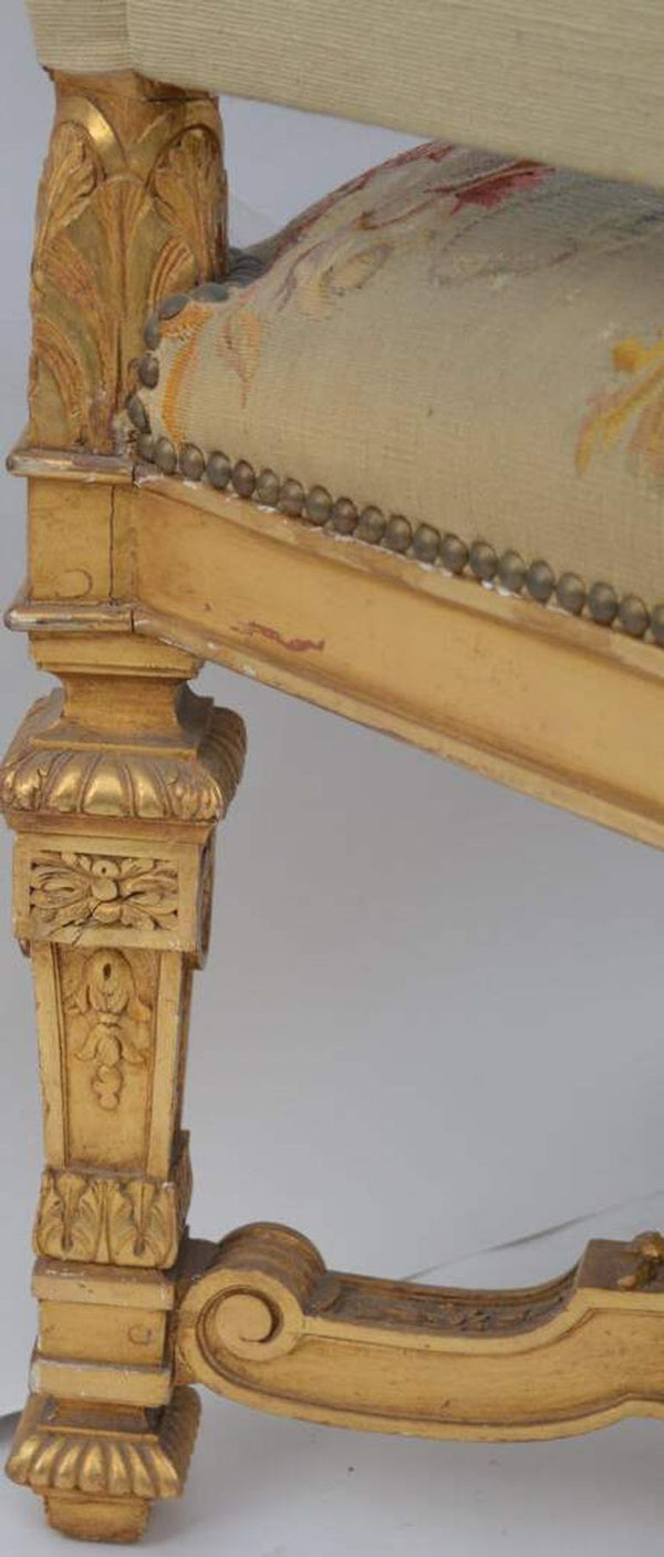 Pair of Large Late 19th Century French Neoclassical Gilded Walnut Armchairs