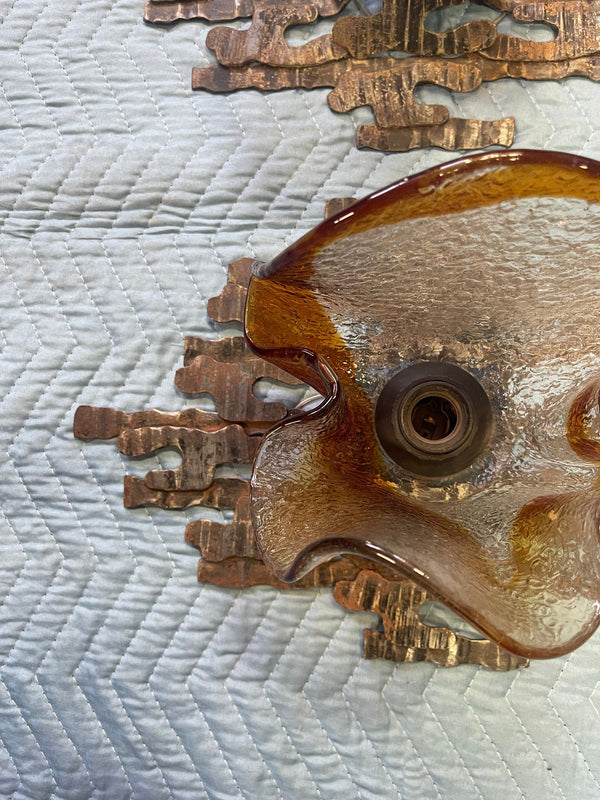 Pair of Murano Glass Sconces by Mazzega on Brutalist Metal Frames. Italy, 1970's