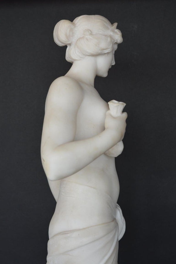 Late 19th Century Italian Carrara Marble Statue of a Young Lady.