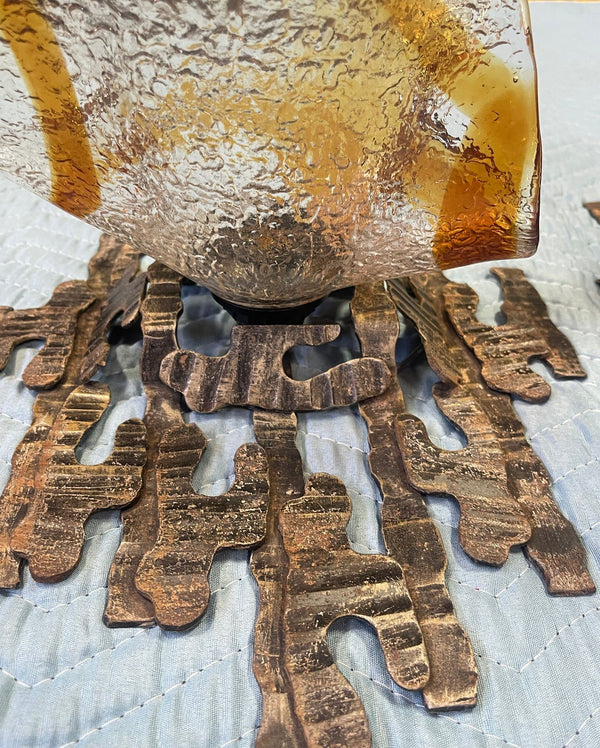 Pair of Murano Glass Sconces by Mazzega on Brutalist Metal Frames. Italy, 1970's