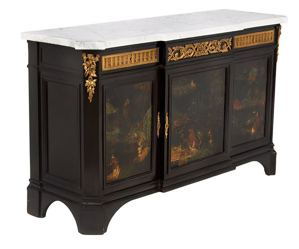 French Napoleon III Chinoiserie Credenza with Marble Top. Late 19th Century.
