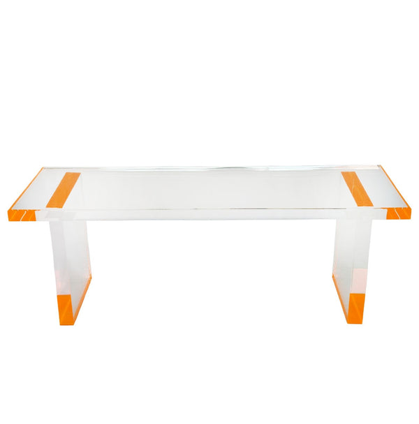 Pair of Modern Lucite Bench w/ Fluorescent Orange Details by Pegaso Gallery