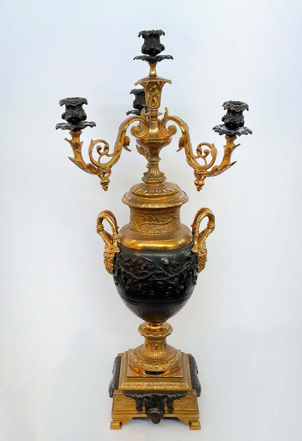 Pair of Late 19th Century Napoleon III Gilt & Patinated Bronze Candelabras
