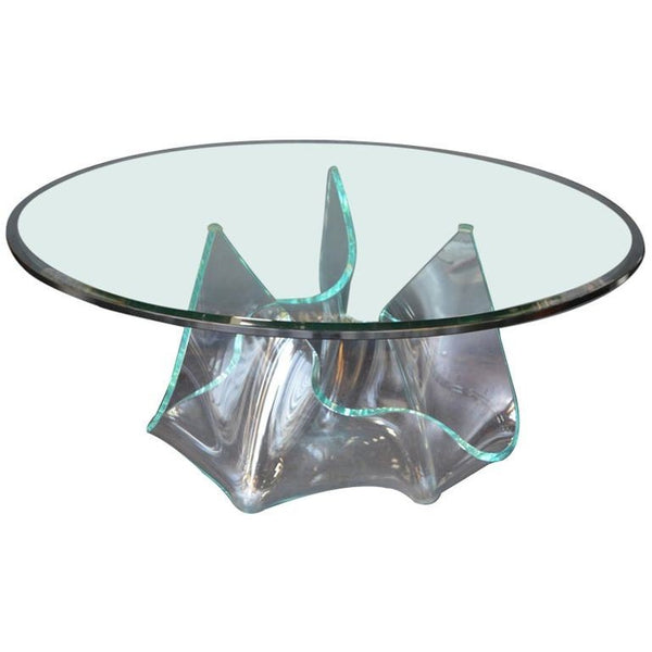 Handmade Italian Handkerchief Glass Base Center Table, 1970's.