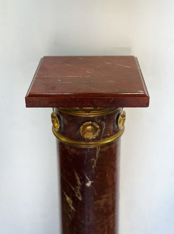 Pair of French Rouge Griotte Marble & D'ore Bronze Pedestals