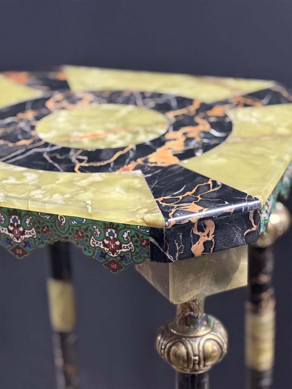 Late 19th Century French Green Onyx, Marble & Cloisonné Pedestal Table