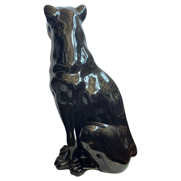 Vintage Italian Black Panther Ceramic Sculpture with Swarovski Crystals, c. 1980's