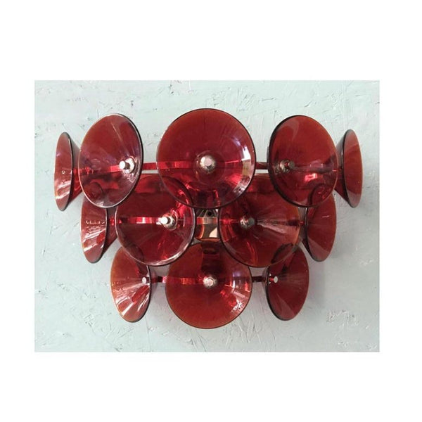 Set of Five Red Murano Glass Sconces Designed by Vistosi, Italy, 1980's.