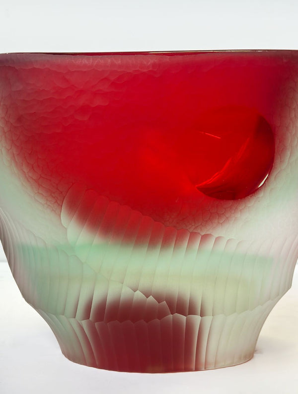Vintage Italian Red & Clear Murano Glass Vase by Romano Dona, c. 1960's