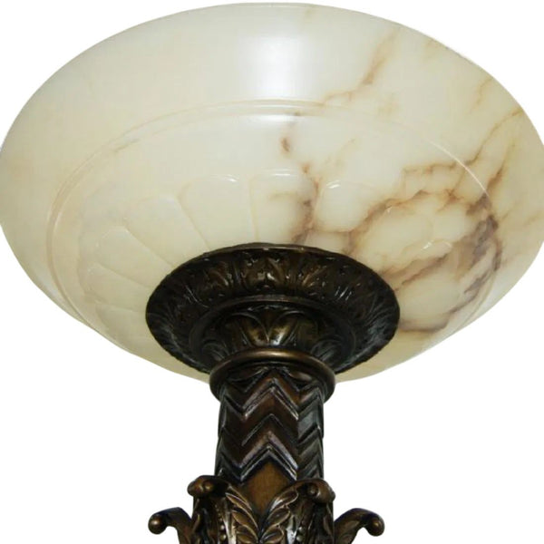 Pair of Late 19th Century Gothic Revival Bronze Torcheres with Alabaster Shades