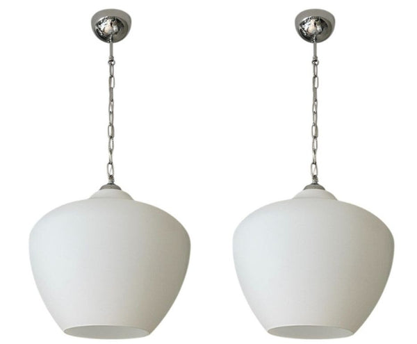 Set of Six Italian Murano Milky White Glass Pendants, 1980's.