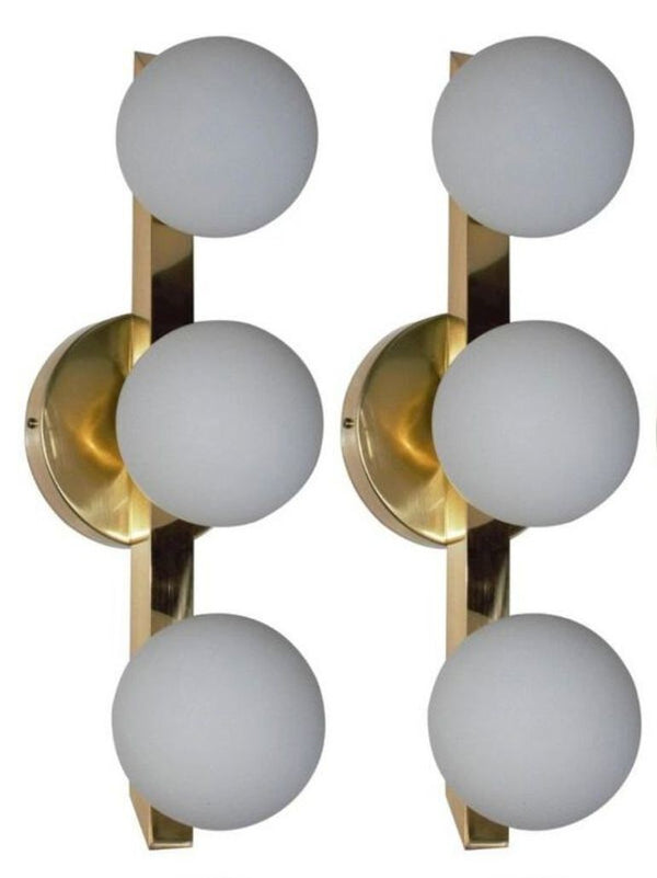 Set of Six Terzetto Sconces with Frosted White Murano Glass. Italy, 1970's.
