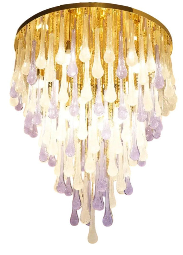 Pulegoso & Alexandrite Glass Drop Flush Mount Chandelier by Franco Luce, 1980.