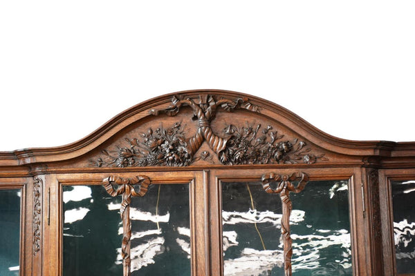 Late 19th Century French Oak Display Cabinet with Ribbon & Garland Glazing