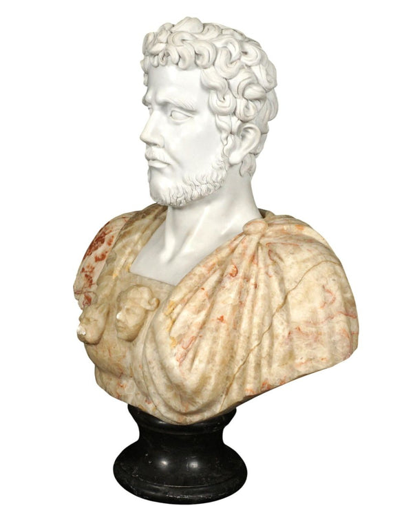 Early 20th C. Italian Multicolor Marble Bust of Ancient Philosopher Aristotle.