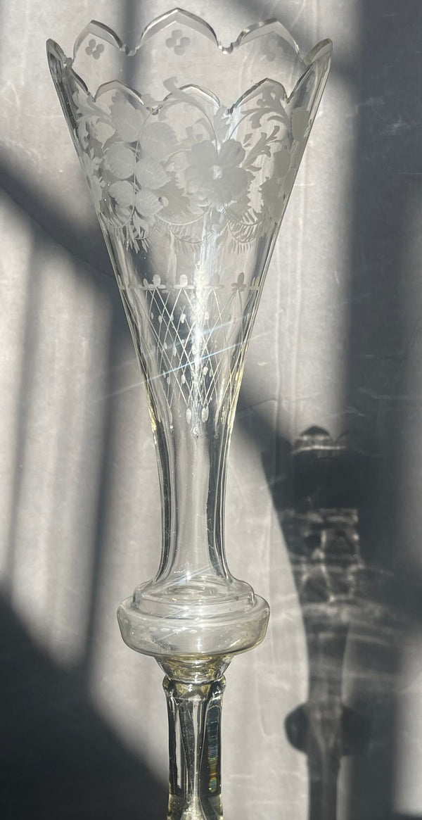 19th C. Bronze & Etched Baccarat Style Glass Epergne Attributed F. Barbedienne