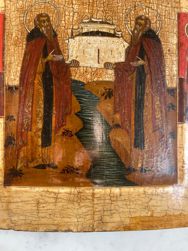19th C. Russian Icon Depicting St. Zossima & St. Savaati of Solovetsk