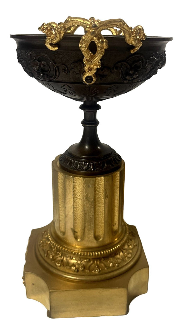 Pair of Greek Revival Bronze Relief Neoclassical Tazze with Bacchanalian Motifs