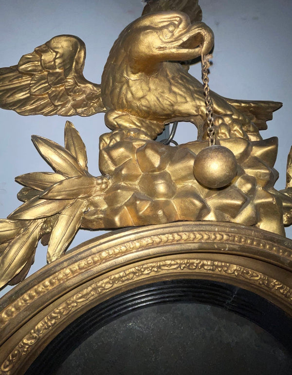 19th Century Federal Eagle Bullseye Mirror with Carved Giltwood and Foliate