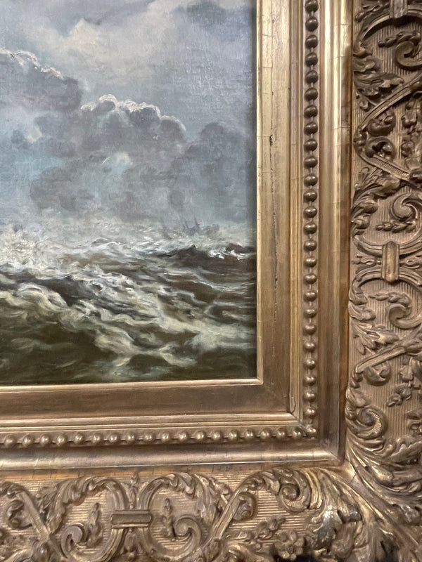 19th Century Oil on Canvas Seascape with Lighthouse.