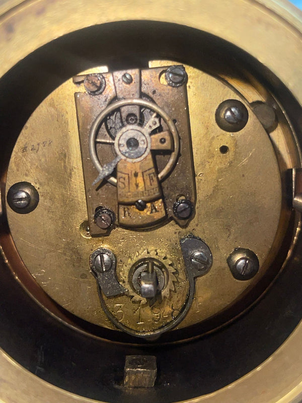 Late 19th C. French Gilt Bronze & Patinated Rhino Clock on Marble Base