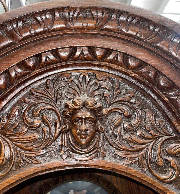 American Victorian Oak Sideboard with Carved Details & Triple Mirror, c.1880