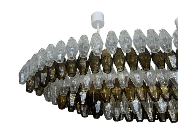 Grey & Crystal Murano Glass Poliedri Chandelier. Italy, 1980's.