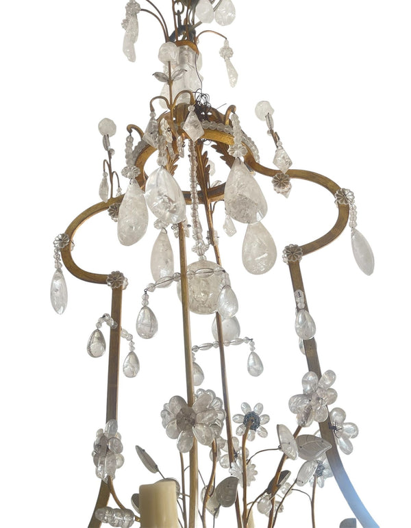Large Early 20th Century Italian Rock Crystal and Gilt Metal Chandelier