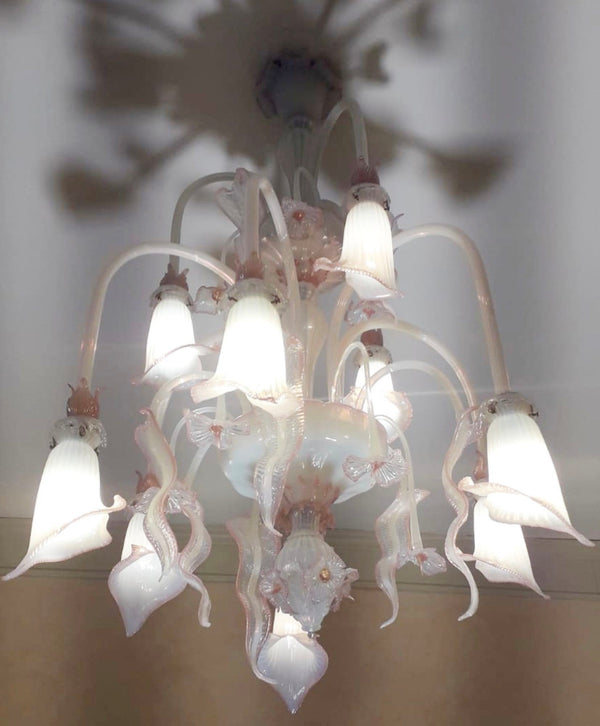 Venetian Opaline and Pink Chandelier by Galliano Ferro, Italy 1950's.