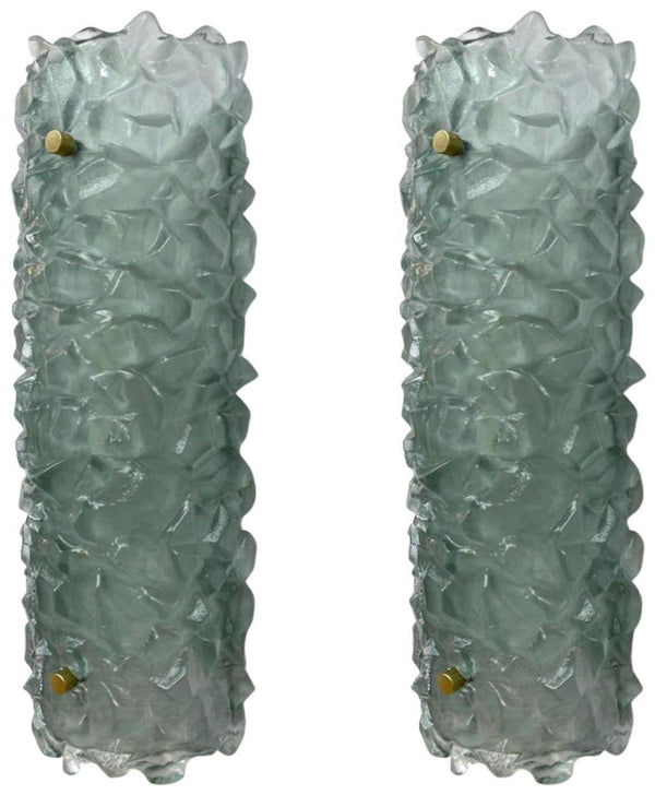 Set of Four Modern Textured Light Green Murano Sconces. Italy, 1980's.