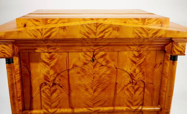 19th Century Biedermeier Secretary Desk in Maple Burl with Ebonized Details