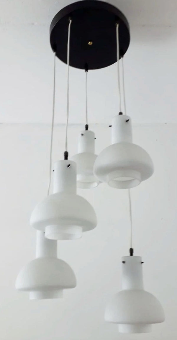 Stilnovo Italian Pendant Flush Mount, 5 Lights, Adjustable, 1960's.