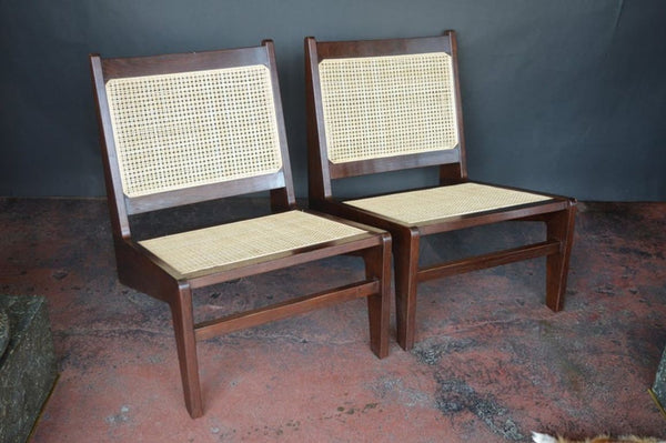 Pair of Pierre Jeanneret Style 'Kangourou' Cane Lounge Chairs, 1950's.