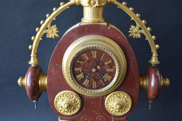 Large French Neo-Grec Revival Gilt Bronze & Marble Mantel Clock, c. 1870.