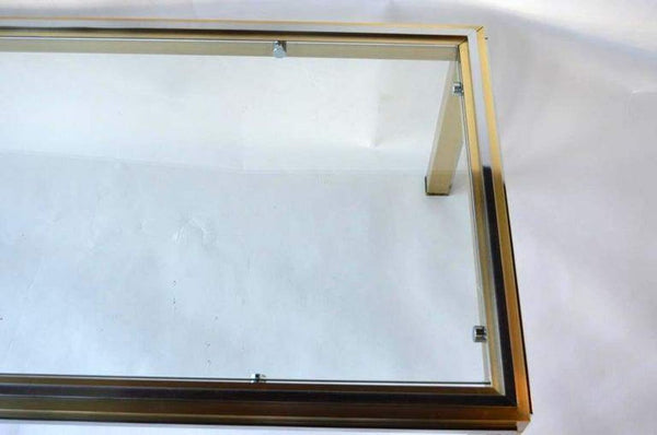 Maison Jansen Style Brass & Chrome Coffee Table with Glass Top. France, 1970's.