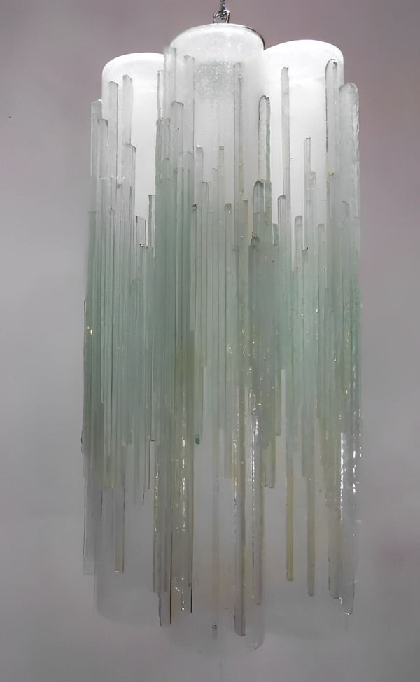Vintage Pendant w/ Frosted Murano Glass Tubes Designed by Poliarte, Italy, 1970s