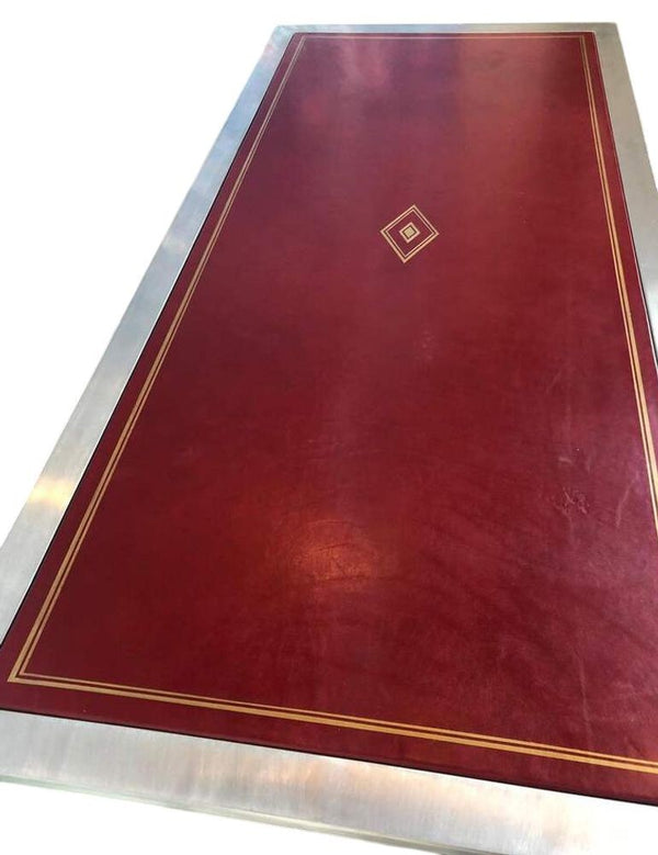 John Vesey Stainless Steel & Bronze Desk with Red Leather Top, USA, Late 20th C.