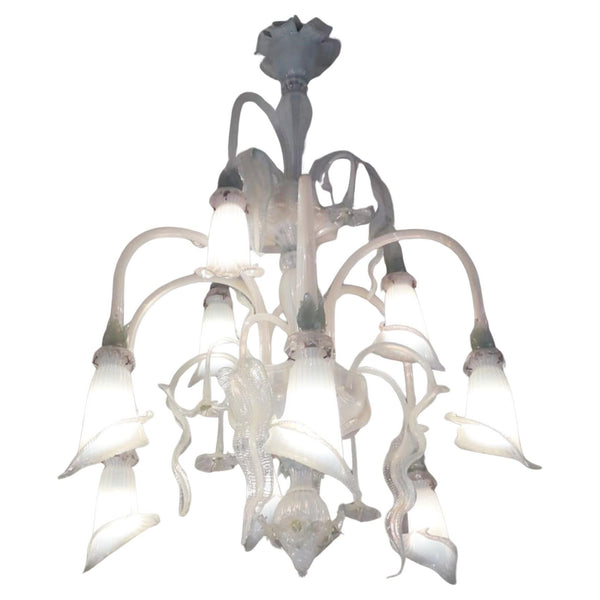 Venetian Opaline and Blue Chandelier by Galliano Ferro, 1950's.