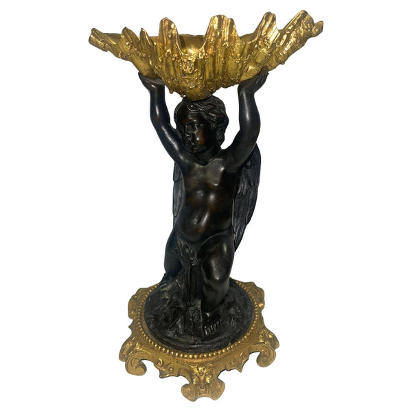 Pair of 19th C. Gilt Bronze Garnitures with Shell-Form Bowls Supported by Angels