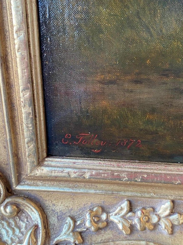 "Three Hunters by a Dovecot" by E. Tolley / Signed & Dated 1872.