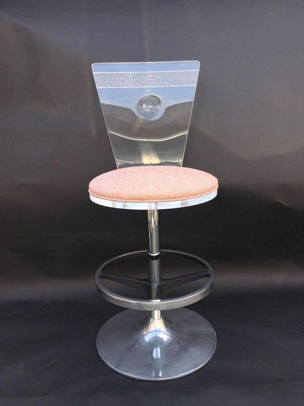 Set of Four Acrylic & Metal Bar Stools with Fabric Cushions. U.S.A. 1980's.