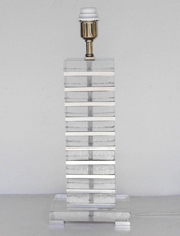 Pair of Italian Clear Murano Glass Blocks Table Lamps with Chrome Details, 1990s