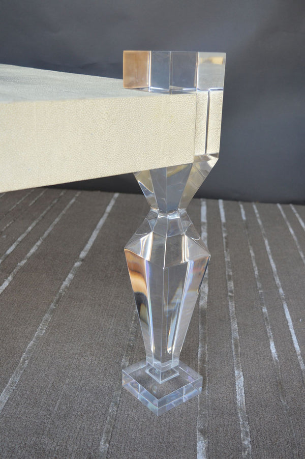 Shagreen Coffee Table w/ Geometric Lucite Legs by Pegaso Gallery. U.S.A. 21st C.