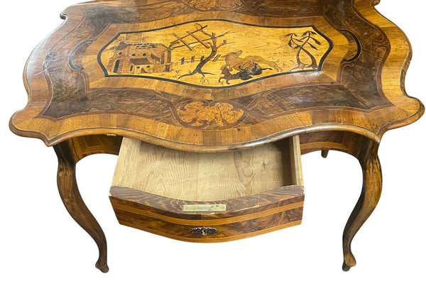 Late 18th Century Italian Marquetry Table with Hunting Scene Inlay