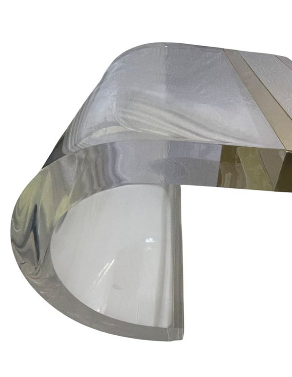 Massive Scroll Acrylic Coffee Table w Curved Legs & Brass Details. U.S.A. 1980's