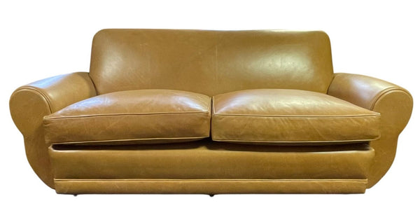 Art Deco Brown Leather Sofa, Newly Upholstered, USA, 1940's.