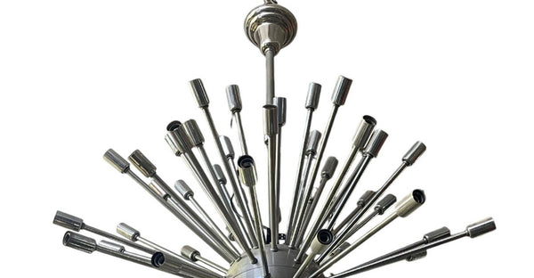 Mid-Century Italian Sputnik Chandelier in Chrome & Brushed Steel, 1970's.